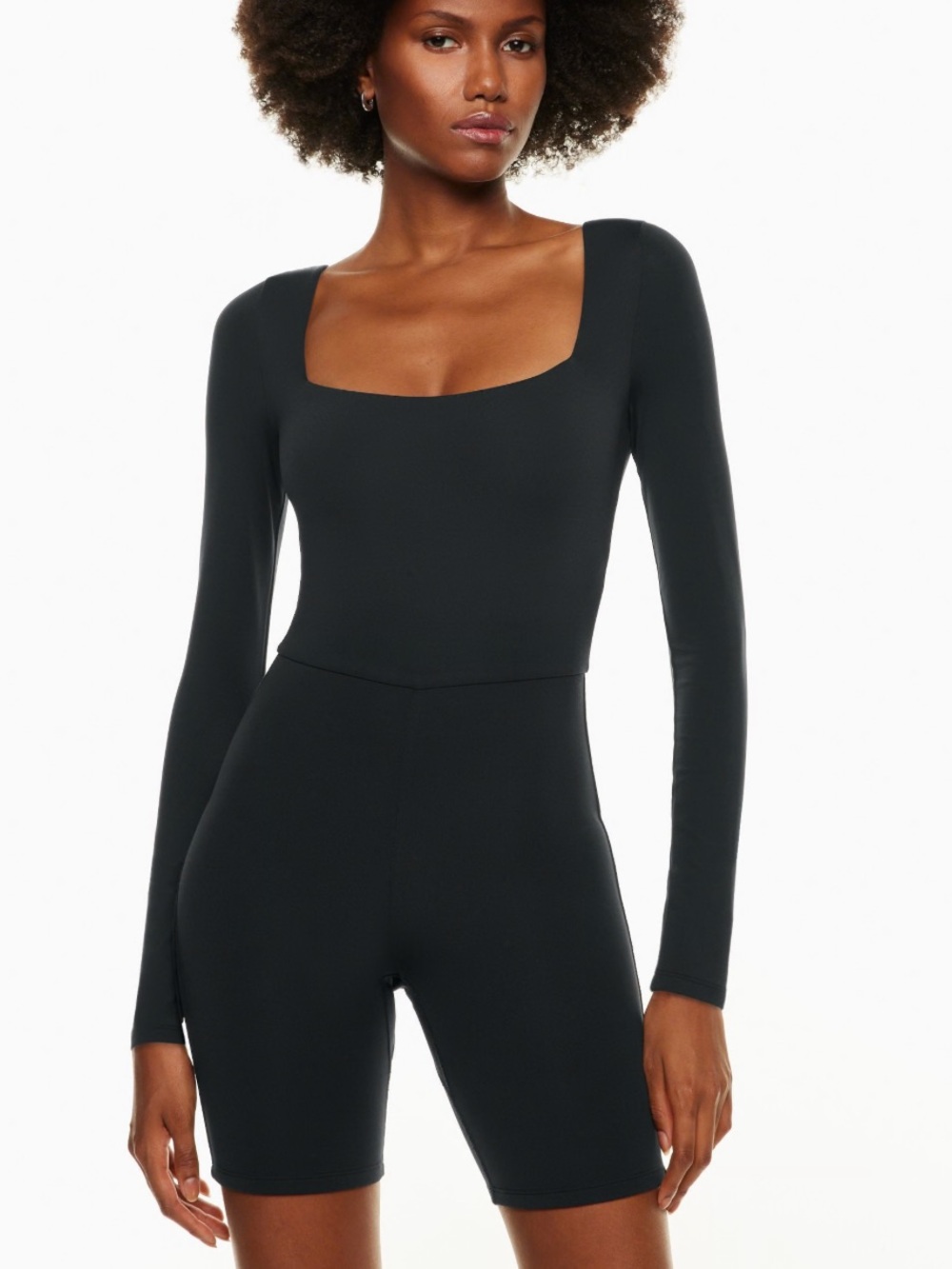 Babaton square neck contour Black Long-Sleeve Square-Neck Romper m